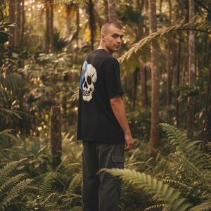 ZARA Black Skull Graphic T-Shirt Men’s/Unisex Size M Back Print Crew Neck